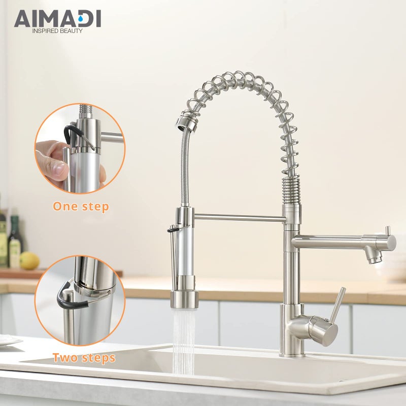 AIMADI Kitchen Faucet with Pull Down Sprayer,Commercial Single Handle High Arc Stainless Steel Brushed Nickel Kitchen Sink Faucet - Image 2